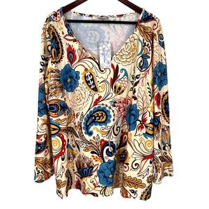 NEW NWT Sakurafina Plus Size 3XL Colorful Paisley Long Sleeve Blouse Shirt Top